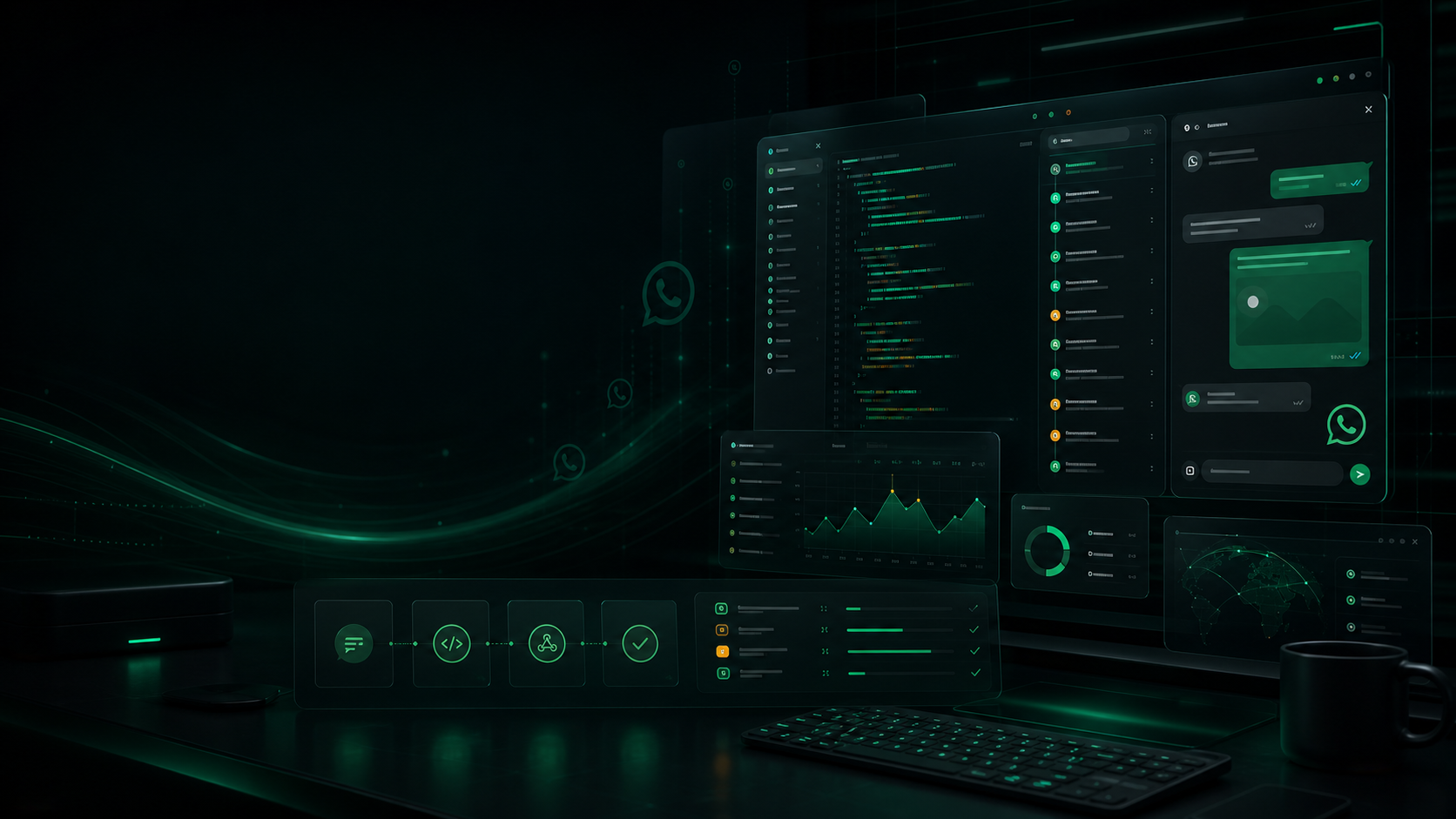 Dark emerald developer dashboard for WhatsApp API integrations