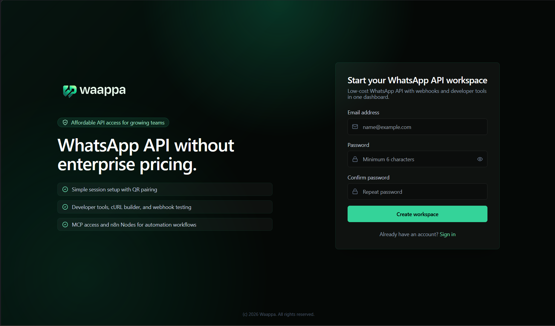 Waappa signup screen