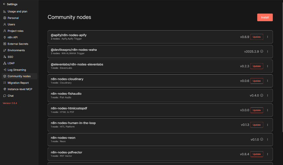 n8n community nodes settings